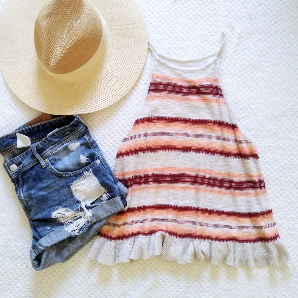 Hollister California knit halter ruffle stripes M